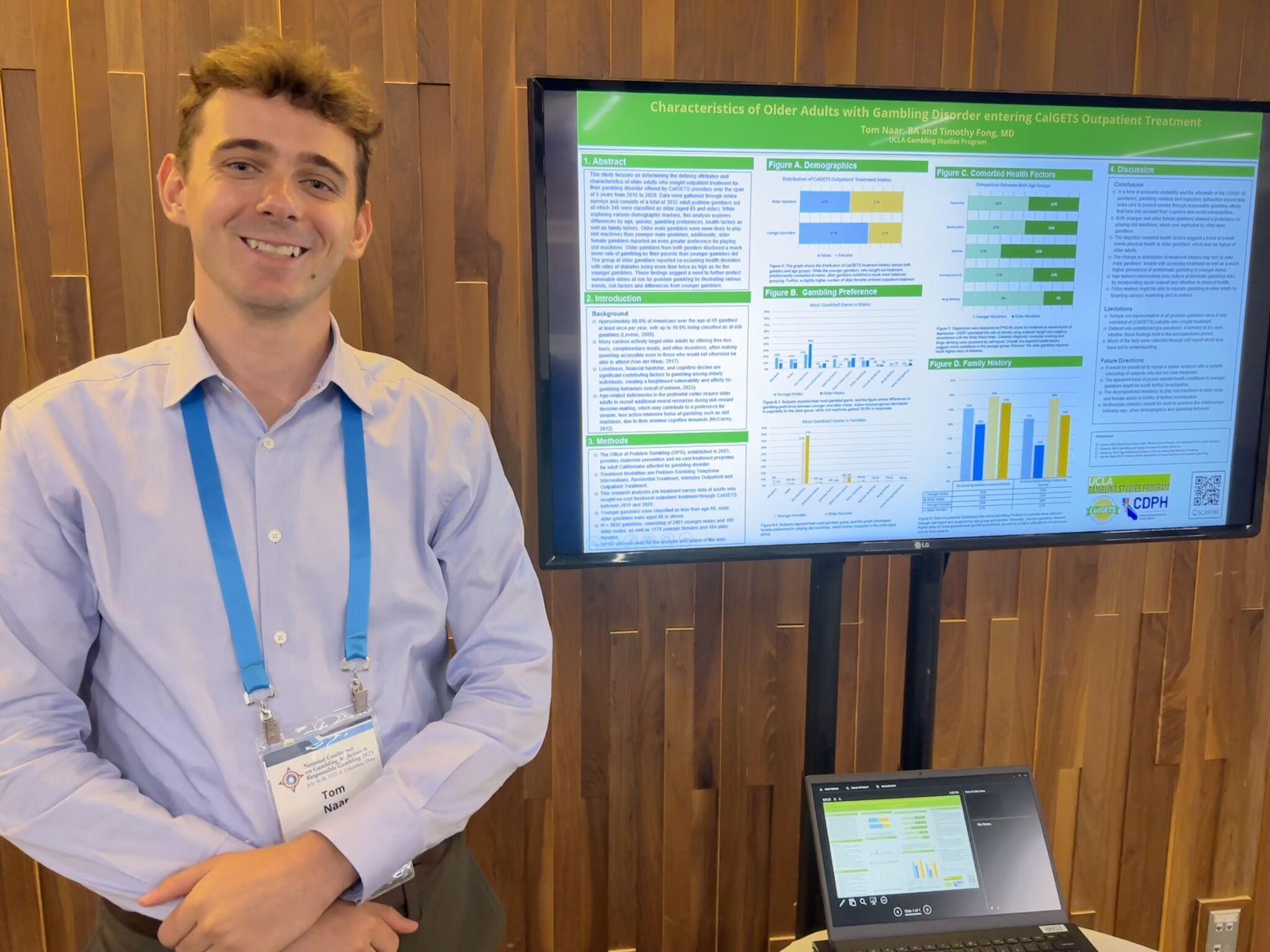 Tom Naar, BA in Psychology, showcases a Poster Presentation at the National Conference on Gambling Addiction & Responsible Gambling 2025 in Columbus, Ohio on behalf of the UCLA Gambling Studies Program.