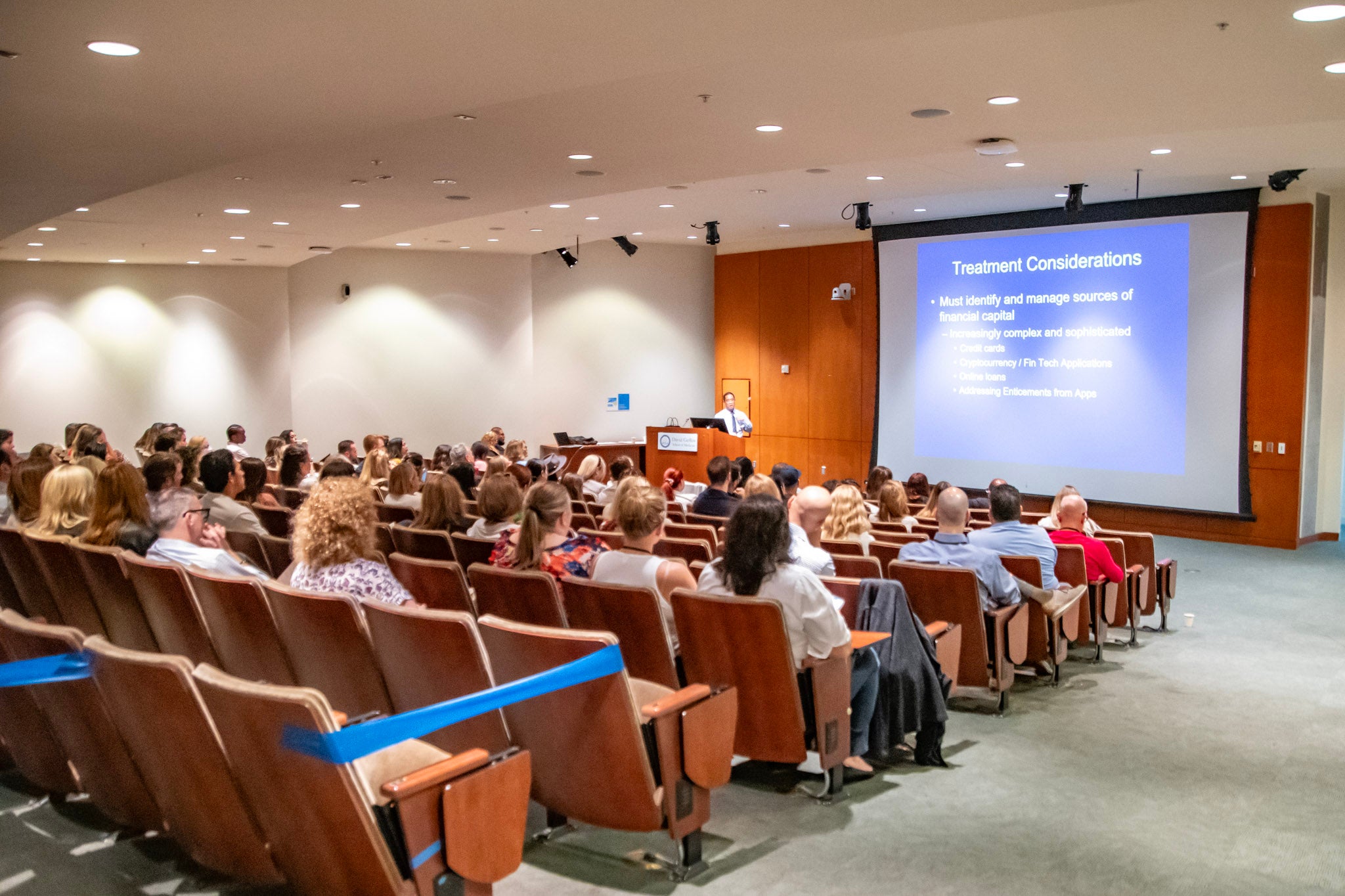 Attendees of the UCLA & CiR Los Angeles Mental Health & Addiction Symposium listen to Dr. Timothy Fong speak on The Impact of Sports Betting on Body, Brain and Mind